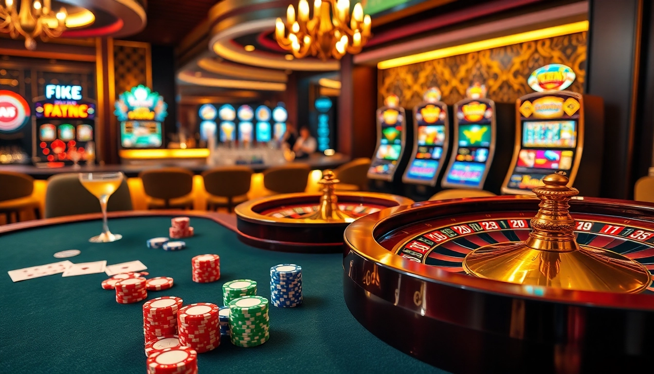 Experience the thrill of gambling at https://top10nhacai.gg/ with an elegant casino scene showcasing luxury and excitement.