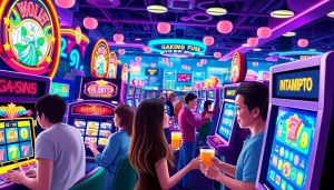 Menampilkan petanitoto di slot online dengan pemain yang bersenang-senang dan potensi hadiah besar.
