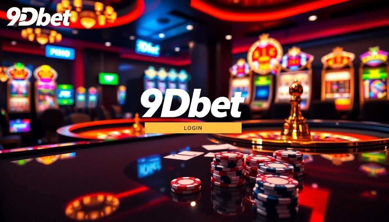 Engaging scene of 9Dbet Login portal with casino elements, inviting gamblers to join.