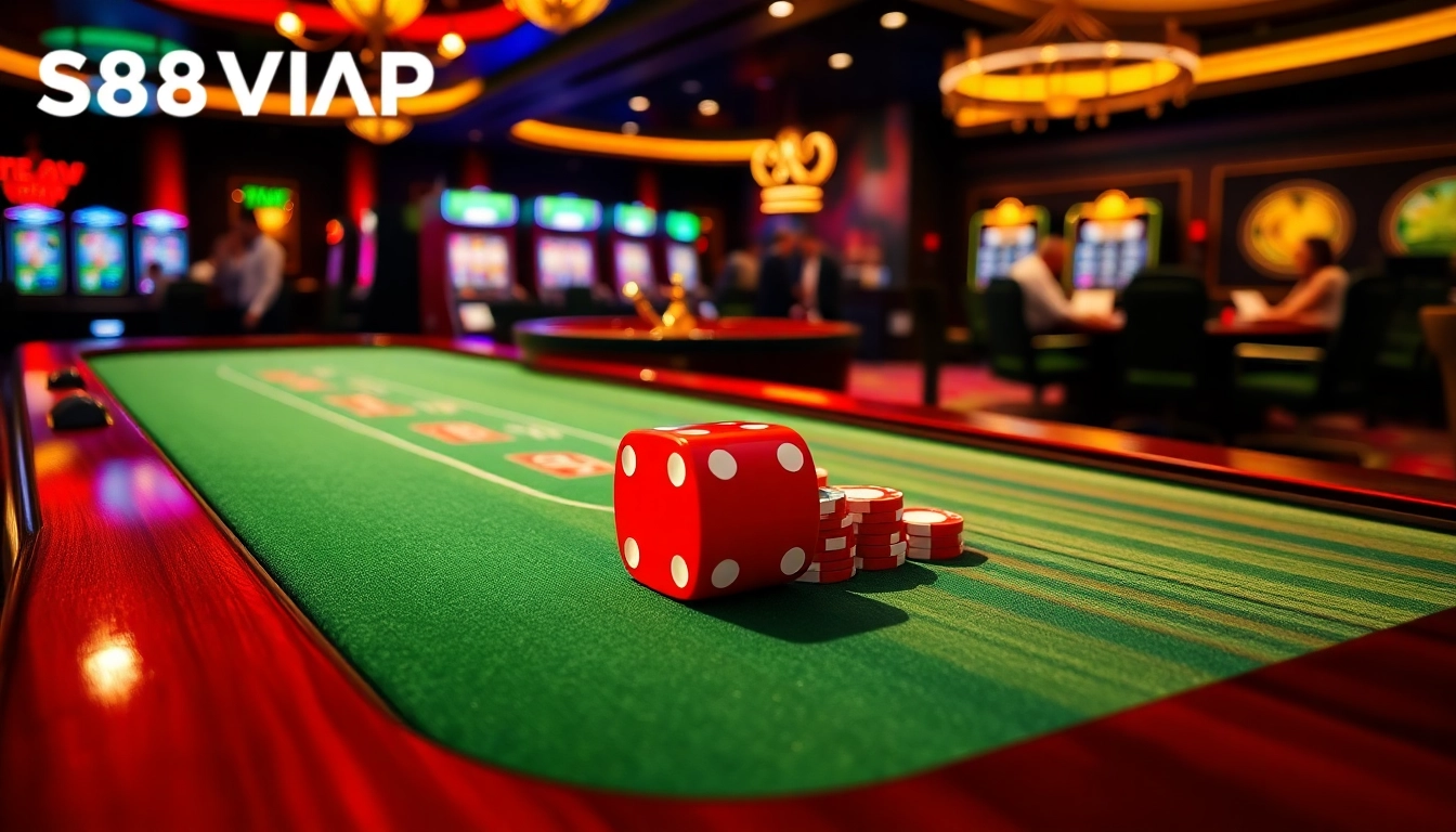 Experience the thrill of gambling at S88VIP with luxurious casino elements like stunning poker chips and vivid gaming tables.