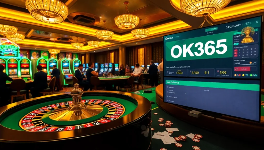 Players enjoying a thrilling casino experience at OK365 with roulette and slot machines.