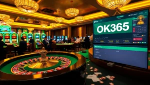 Players enjoying a thrilling casino experience at OK365 with roulette and slot machines.