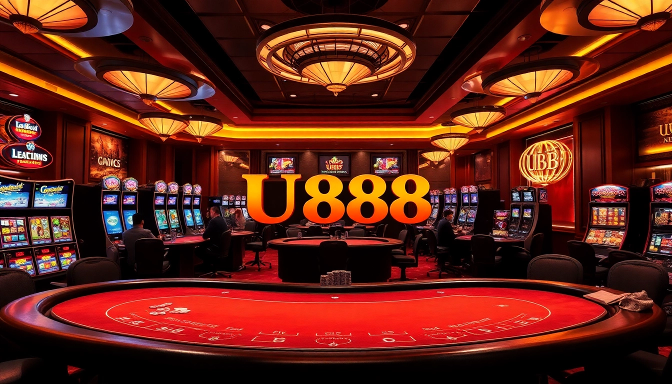 Experience thrilling gameplay at U888 casino with lively poker tables and vibrant slot machines.