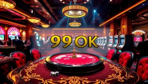 Thrilling casino experience showcasing 99OK with poker chips and roulette.