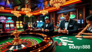Experience the thrill of gaming with say88 at a luxurious casino featuring roulette and poker.