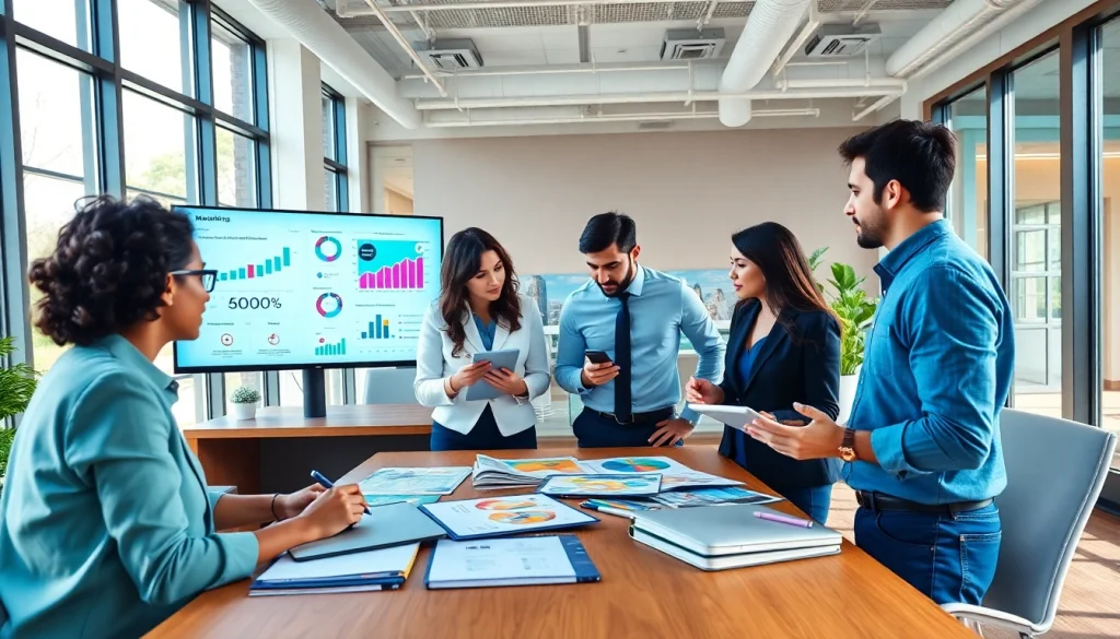 Collaborative team at a Florida Ad Agency engaging in creative marketing strategies.