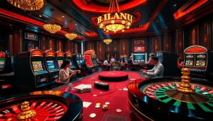 Engaging gamblers at a casino table with the phrase 'Nếu như vậy bám vào đây' depicted in a vibrant gaming atmosphere.