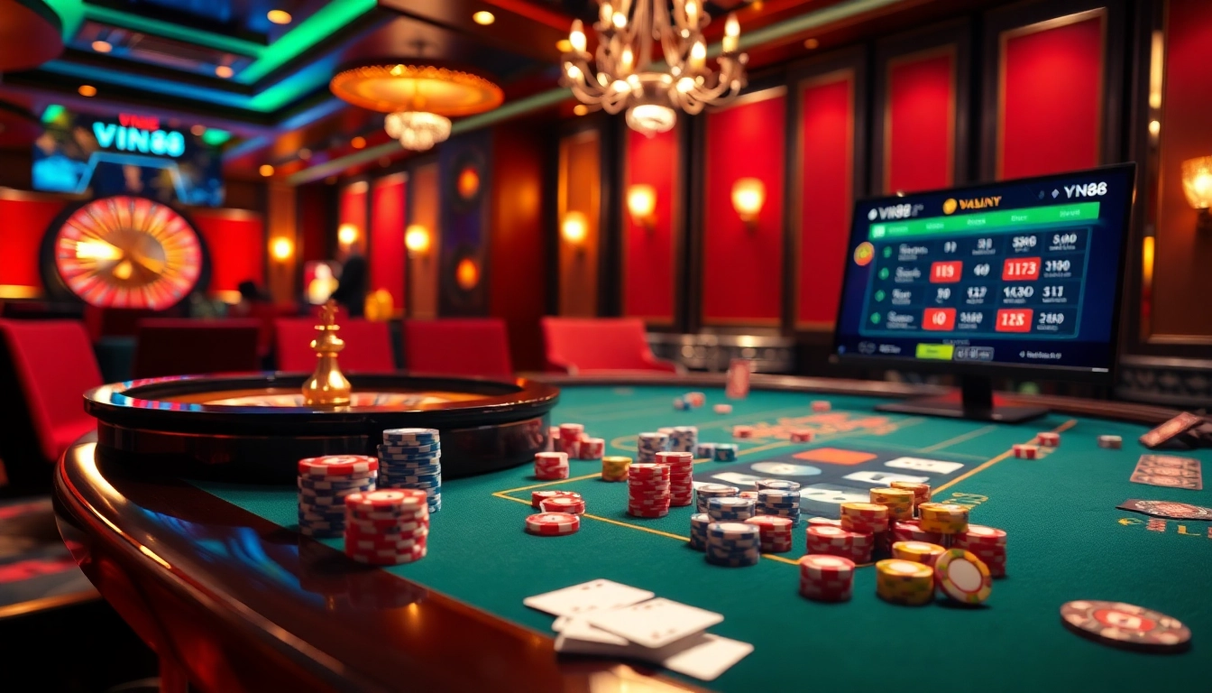 Engaging players at the VN88 casino table, showcasing thrilling gambling action.