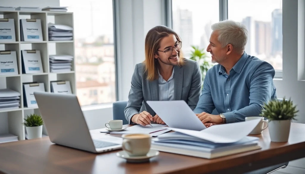 Insurance Claims Help: A professional advisor guiding a client through the process in a welcoming office.
