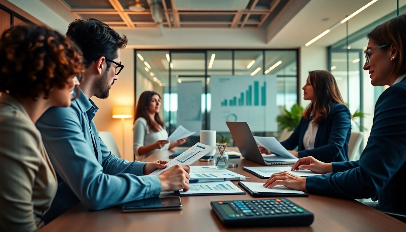 Accounting and Bookkeeping Services in a professional office environment, highlighting teamwork and financial expertise.