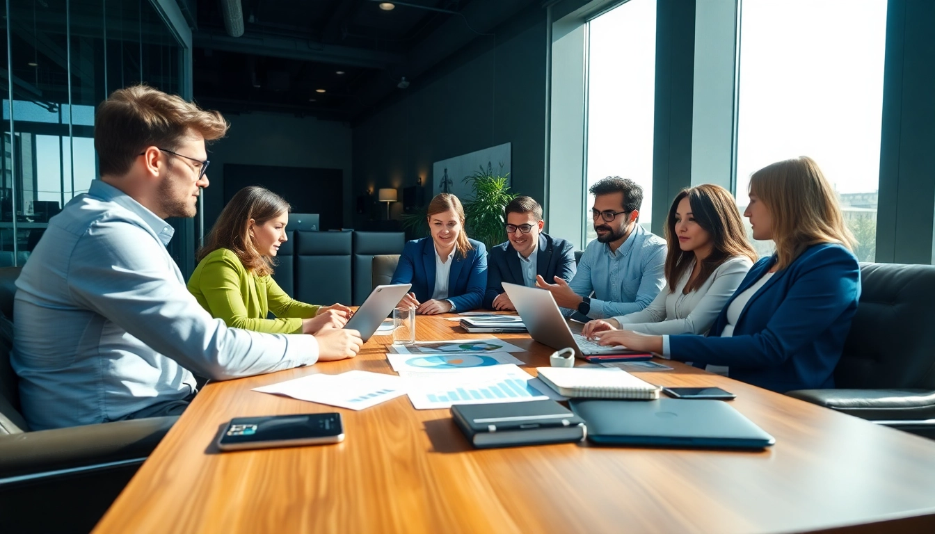 Engaged team discussing Agency strategies in a professional office setting.