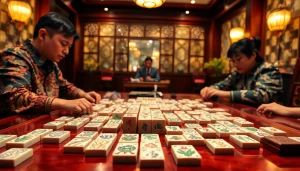 Bermain mahjong dengan keragaman ubin dan suasana hangat di ruang permainan.