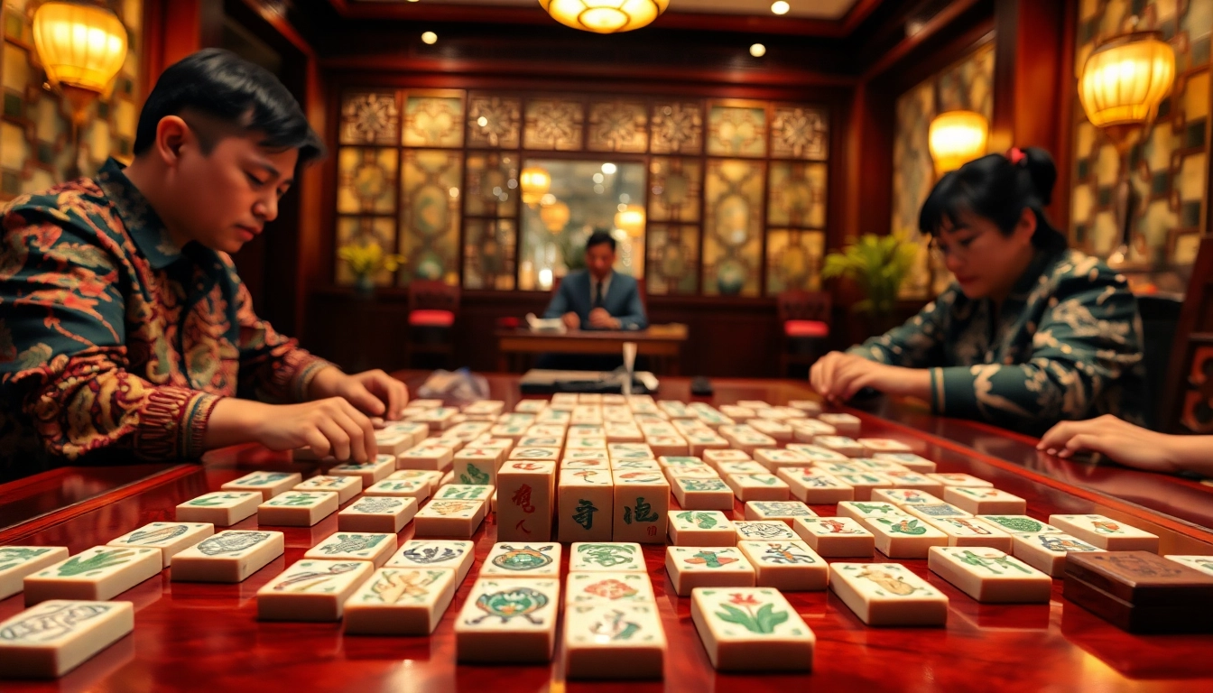 Bermain mahjong dengan keragaman ubin dan suasana hangat di ruang permainan.