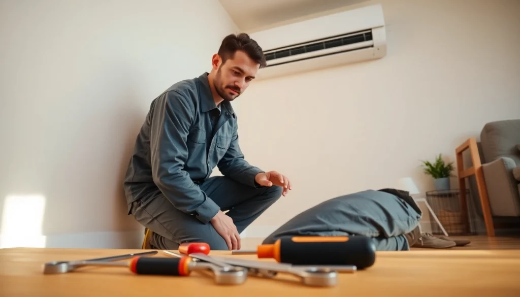 Technician providing ac repair phoenix az services in a modern home environment.