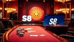 Experience S8 gaming excitement at a luxurious casino table with vibrant chips and cards.