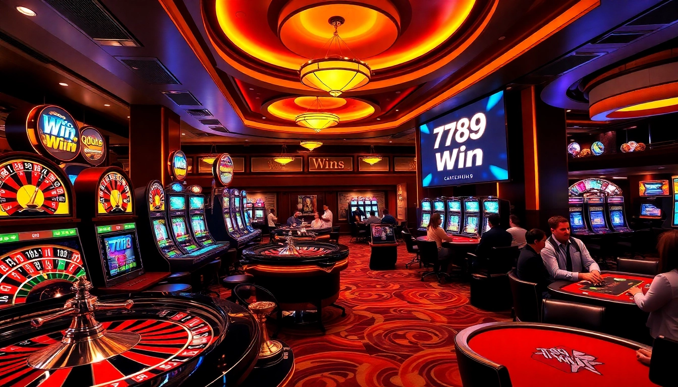 Experience the excitement of 789 win with vibrant casino visuals featuring roulette and poker games.