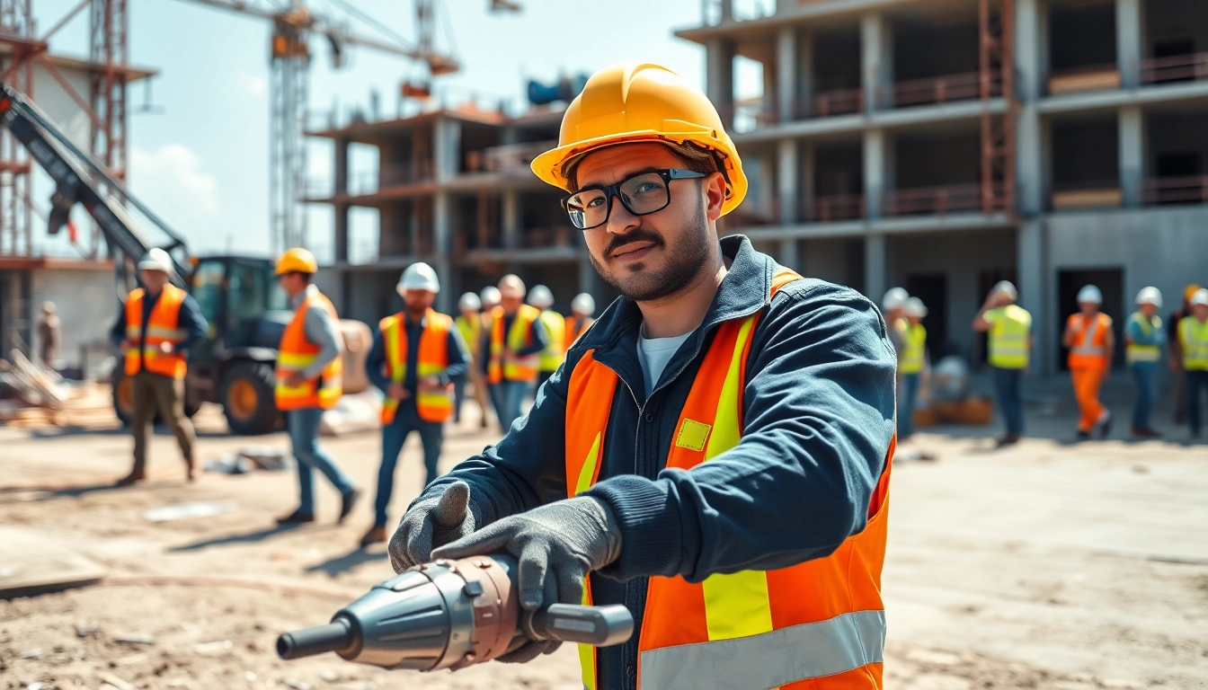 Workers engaged in Careers in construction on-site, highlighting teamwork and industry progress.