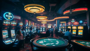 Petanitoto menampilkan suasana kasino yang ceria dan penuh warna dengan permainan menarik.