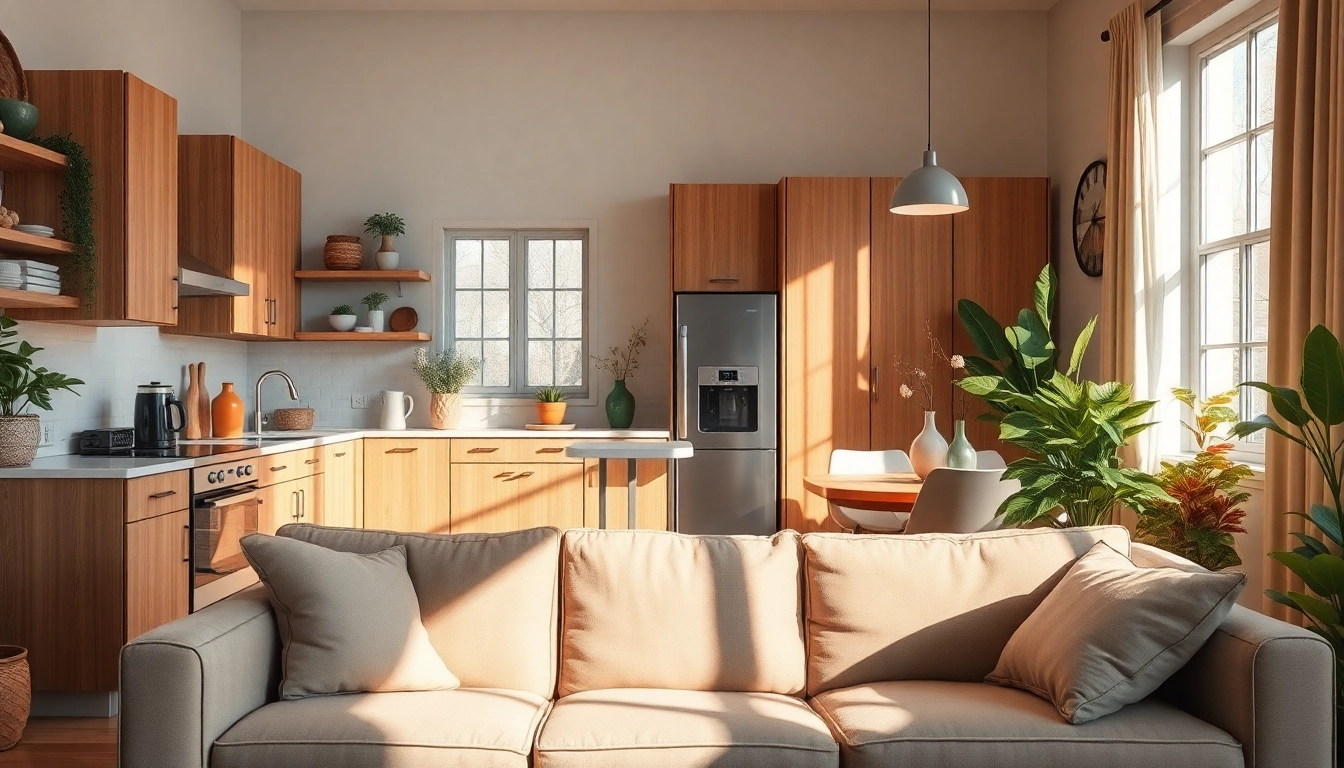 Transform your space with stunning home renovation ideas featuring a modern kitchen and living area.