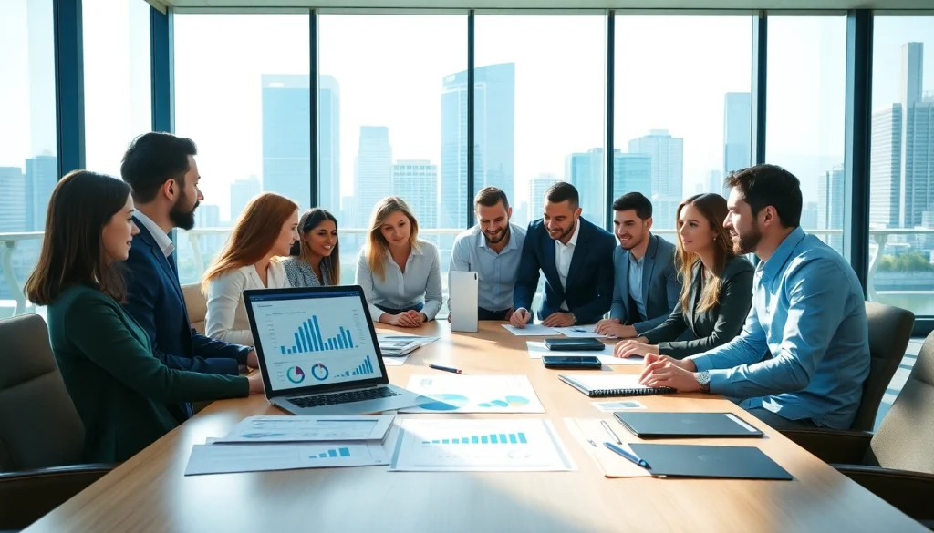 Collaborative business meeting showcasing diverse professionals discussing strategies.