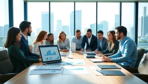 Collaborative business meeting showcasing diverse professionals discussing strategies.