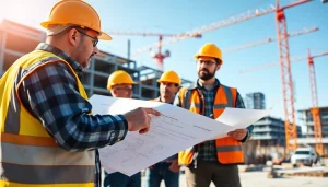 New Jersey Commercial General Contractor overseeing a bustling construction site with detailed planning.