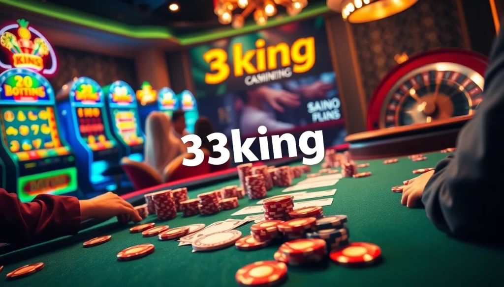 Experience high-stakes action at the luxurious casino 3king, featuring poker games and vibrant slot machines.
