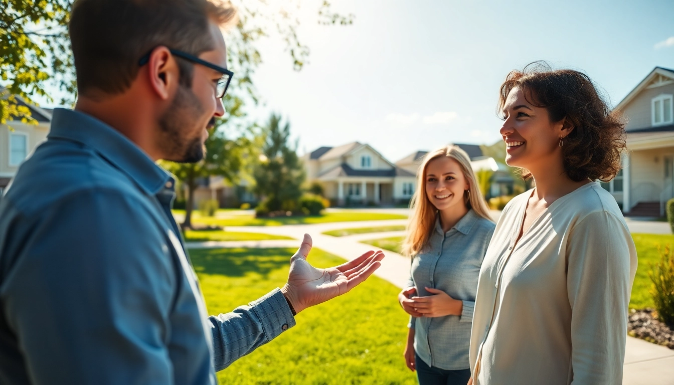 Engaging real estate agent showcasing a home to buyers, emphasizing expertise in the real estate market.