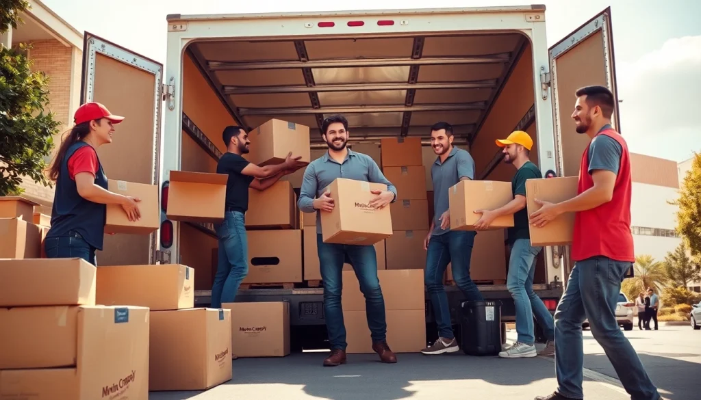Moving Company team loading boxes into a truck, showcasing professionalism and teamwork.