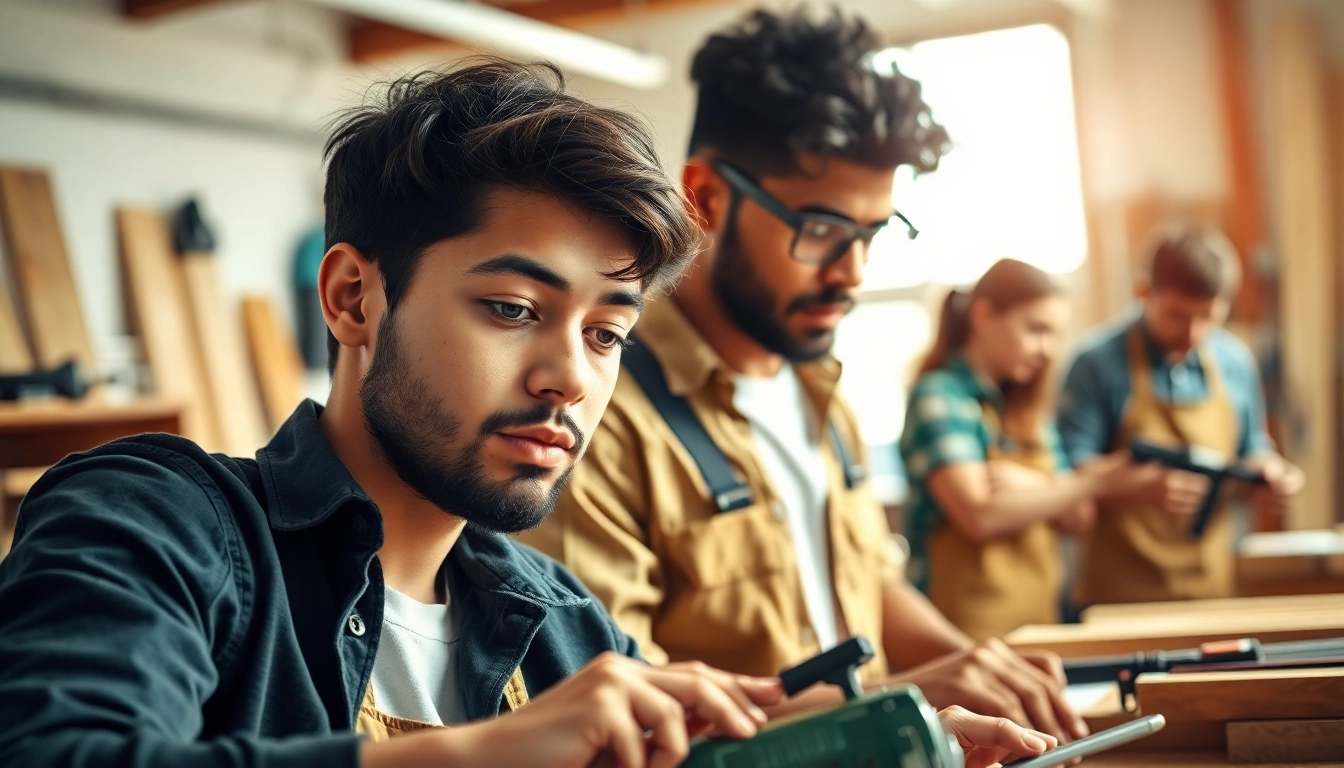 Engaged students learning at trade schools oahu, showcasing their carpentry and electrical skills.
