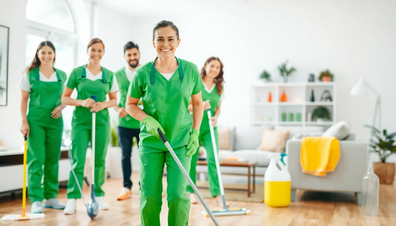 Efficient cleaning service team restoring shine in a bright, modern home.