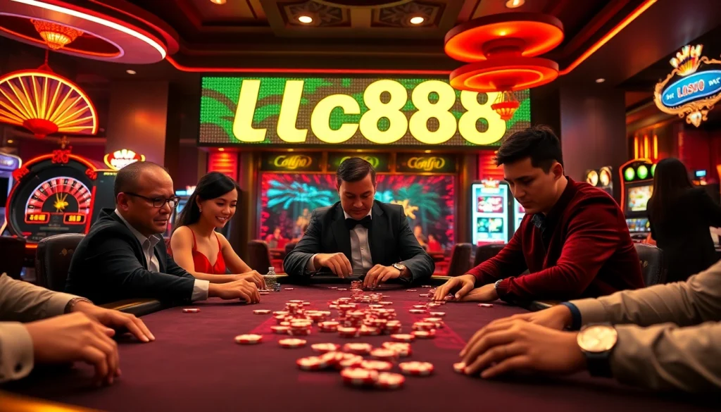 Players winning at the stunning trang chủ lc88 casino with vibrant poker action.