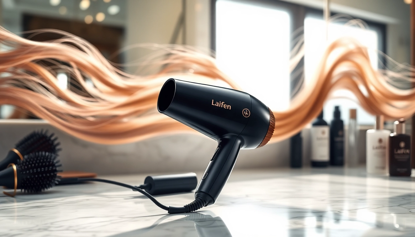 Showcasing the laifen swift hair dryer with luxurious features and elegant styling accessories.
