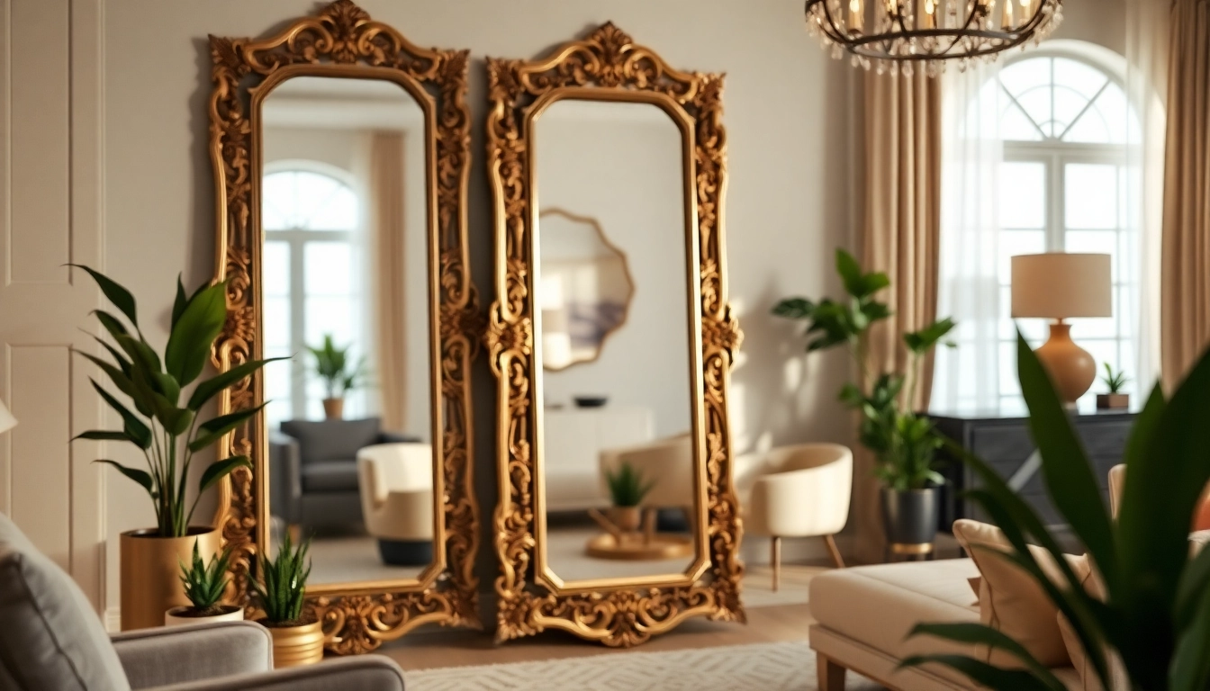 Showcase of bespoke mirrors available at https://merithome.co.uk, highlighting a stylish design in a chic setting.