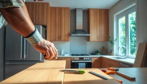 Enhance your home renovation with skilled craftsmanship as cabinetry is expertly installed in a modern kitchen.