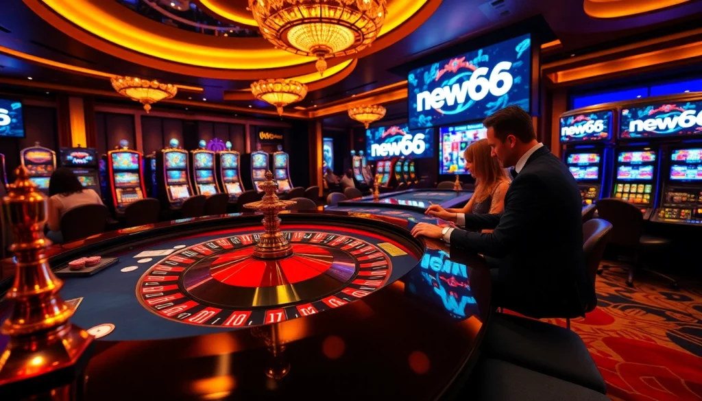 Excited players winning at the new66 casino with luxurious roulette and poker games.