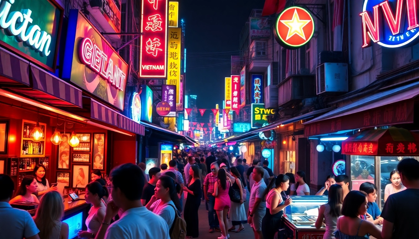 Experience the vibrant 베트남밤문화 with lively street scenes and colorful nightlife.