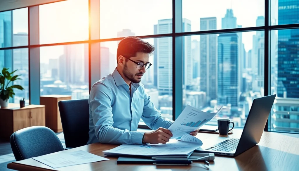 Boost your Business strategies with a focused entrepreneur in a modern office.