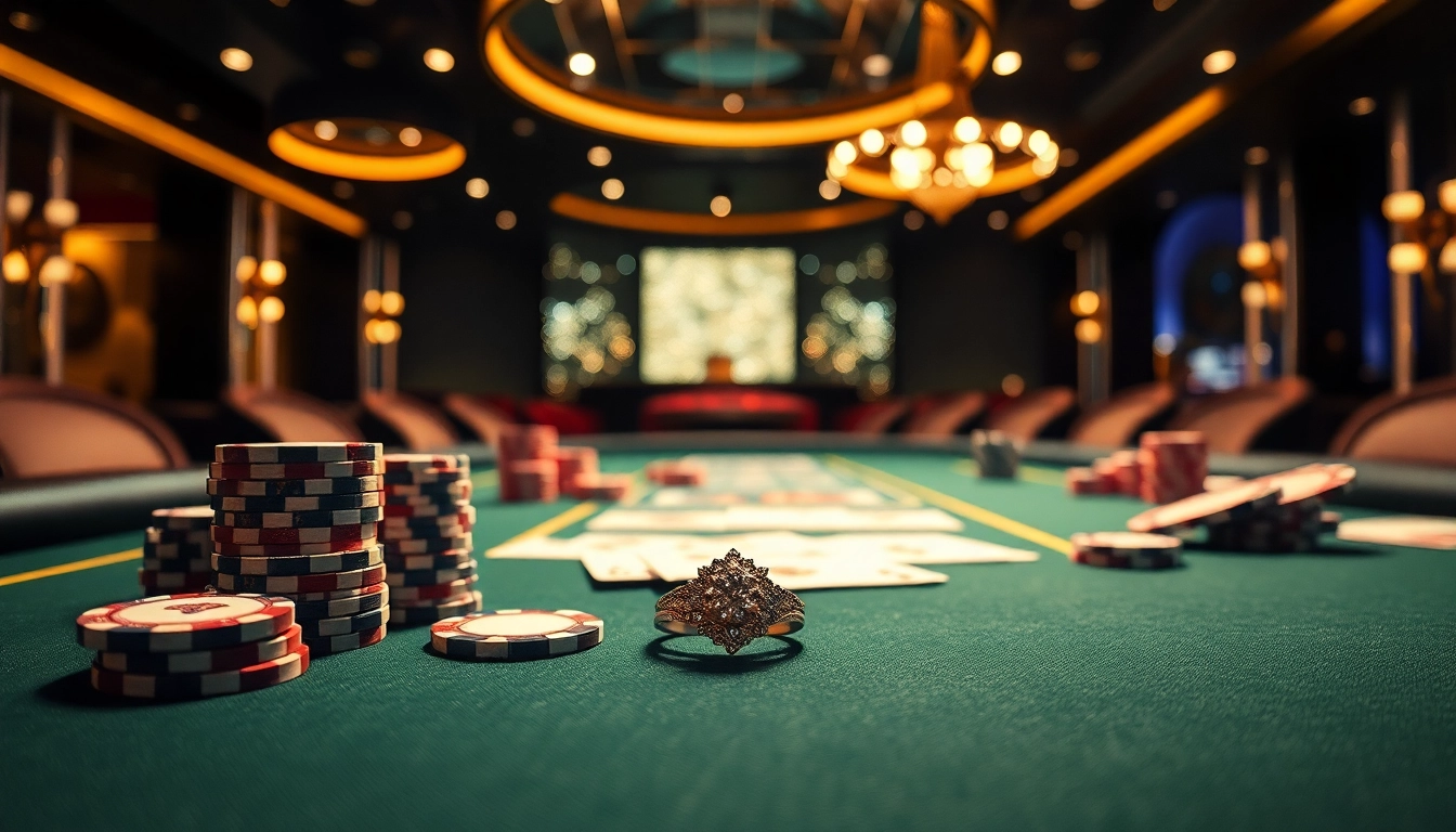 Showcasing luxurious 鑽石戒指 (duplicate) amid a glamorous high-stakes poker scene.