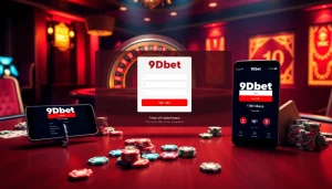 9Dbet Login interface with luxurious casino elements like chips and roulette.