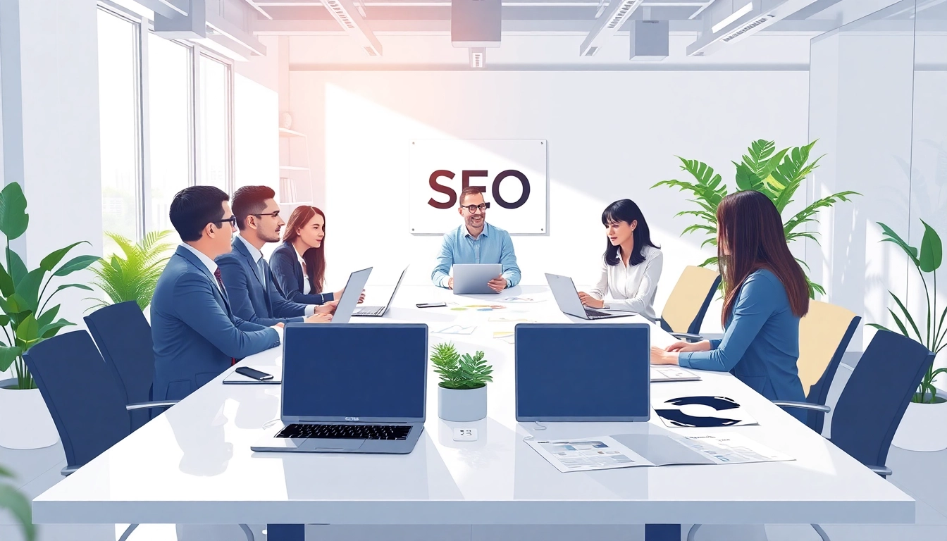 Engaging SEO strategy meeting showcasing diverse professionals in action.