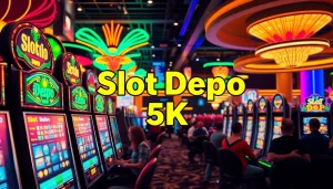 Slot depo 5k menunjukkan mesin slot yang menarik dalam suasana kasino yang meriah.