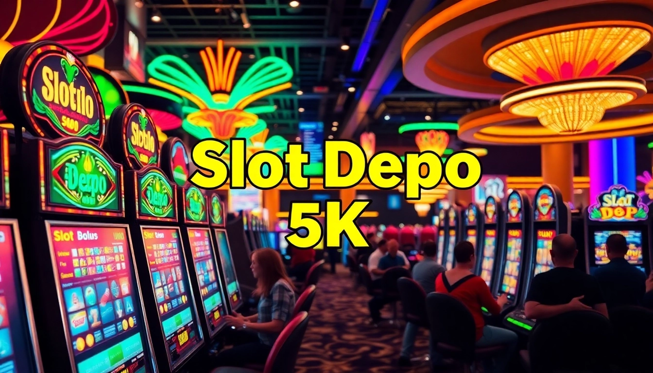 Slot depo 5k menunjukkan mesin slot yang menarik dalam suasana kasino yang meriah.