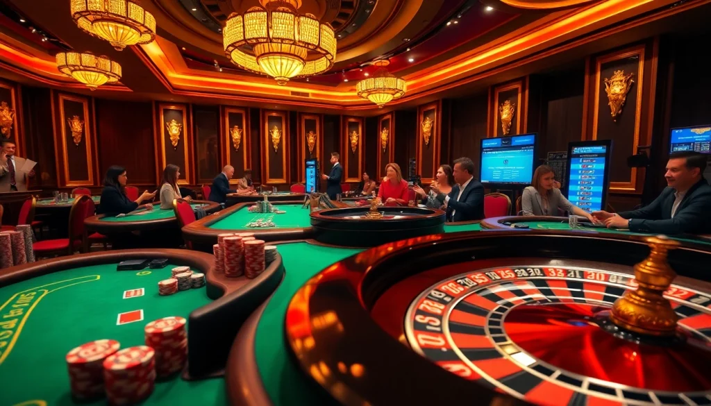 Engaging players enjoying the vibrant S8 casino atmosphere filled with poker chips and roulette excitement.