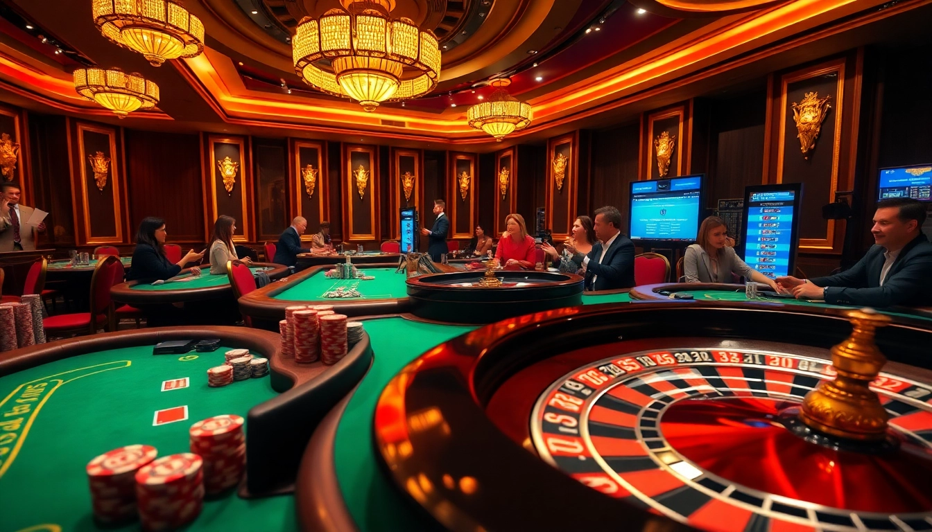 Engaging players enjoying the vibrant S8 casino atmosphere filled with poker chips and roulette excitement.