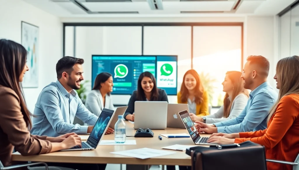 Illustration explaining What is a CRM for WhatsApp through a professional business meeting.