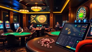 Players enjoying a thrilling game experience at 79king org casino tables with vibrant decor.