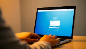 Atera login page displayed on a laptop, showing the secure access interface.