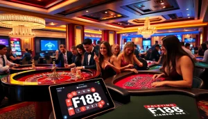 Players enjoying a thrilling game of poker at F168 Casino with vibrant atmosphere and high-stakes excitement.