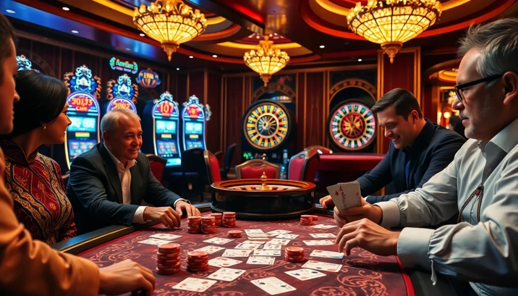 Berinteraksi dengan obraltoto di kasino mewah yang menampilkan poker dan mesin slot